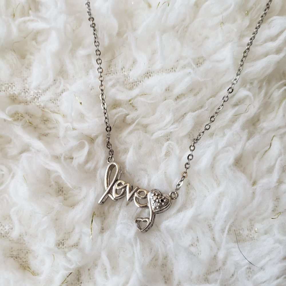 Sterling Silver 925 "Love" ‎ Scripted Necklace